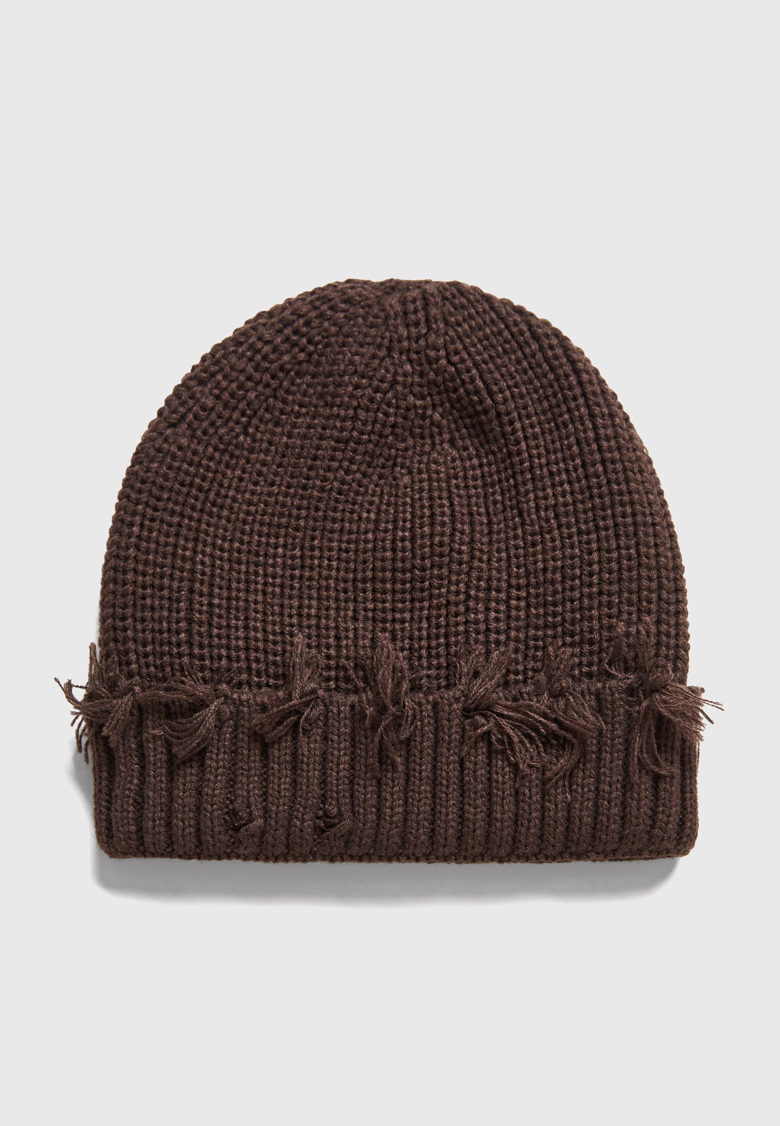 Πλεκτός σκούφος beanie με ξέφτια στο ρεβέρ