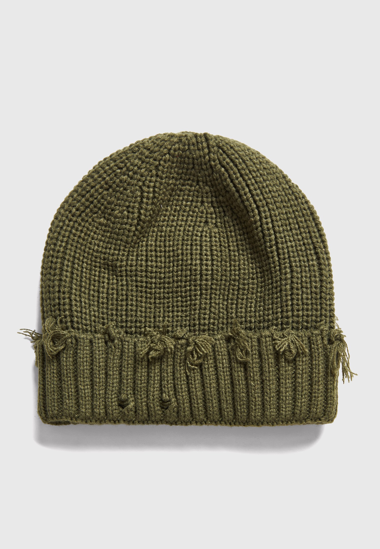 Πλεκτός σκούφος beanie με ξέφτια στο ρεβέρ
