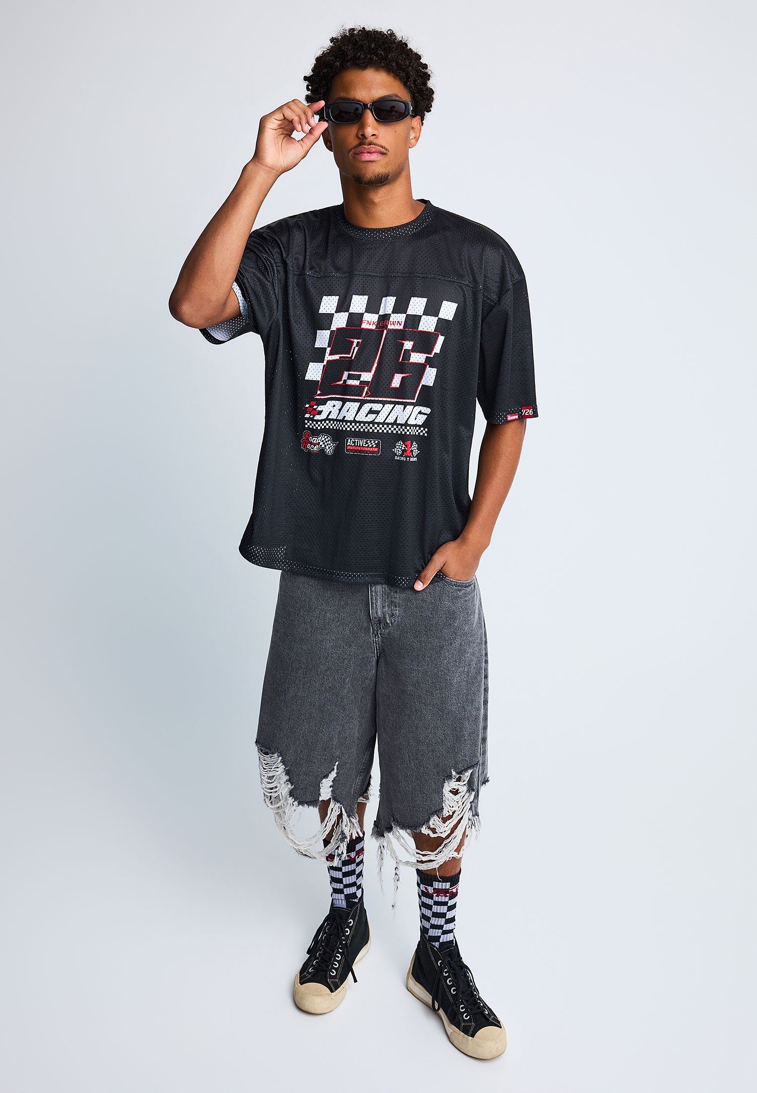 FNK.GRWN oversized mesh t-shirt με τύπωμα RACING
