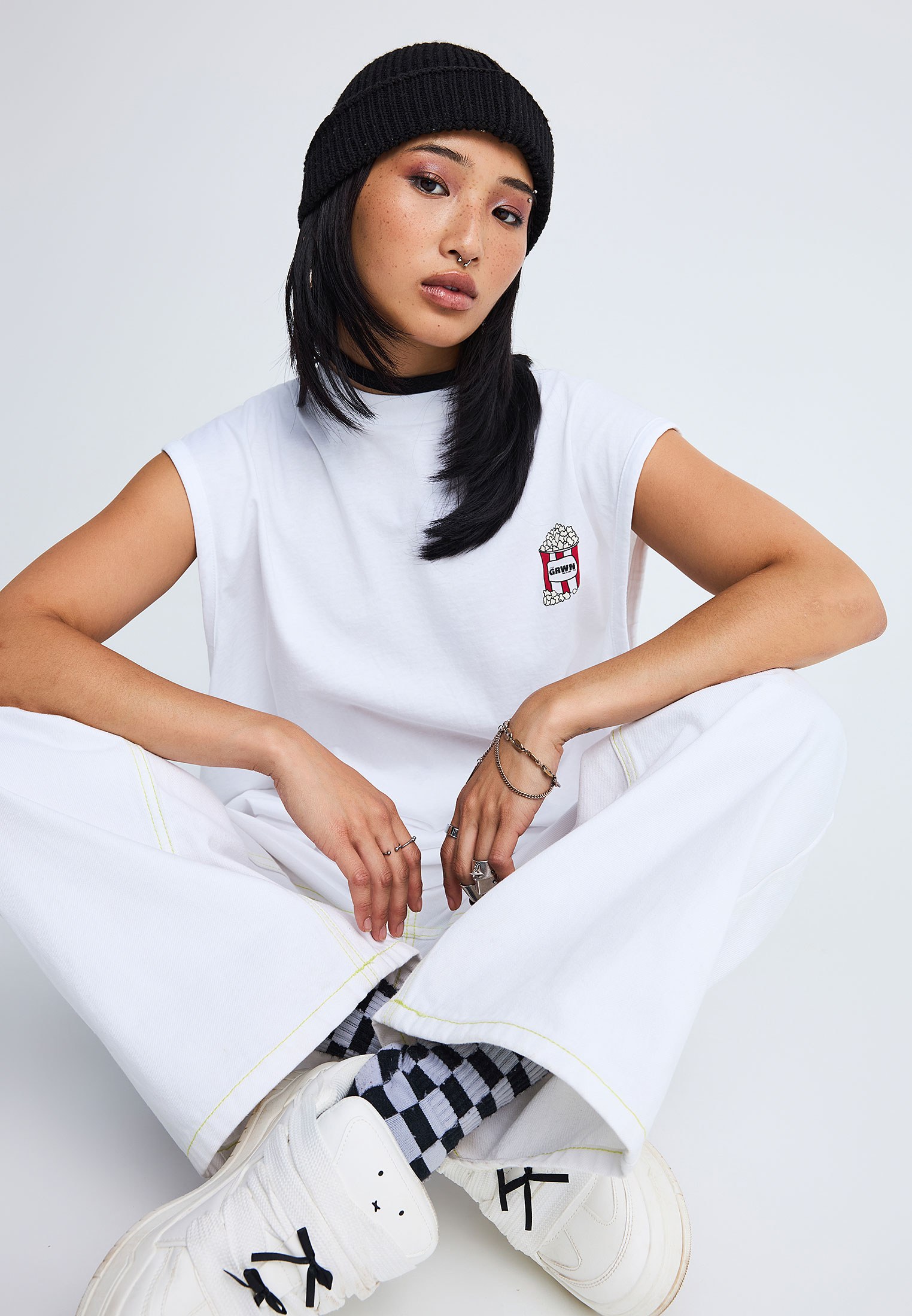 FNK.GRWN oversized αμάνικο t-shirt με τύπωμα POP CORN
