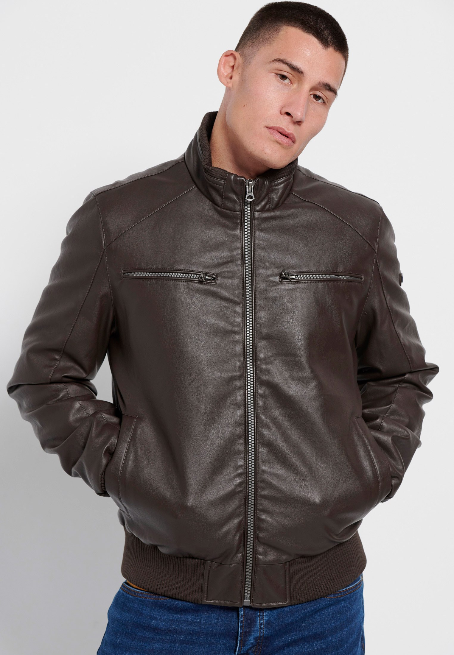 Biker μπουφάν από οικολογικό δέρμα με κουκούλα (PU)