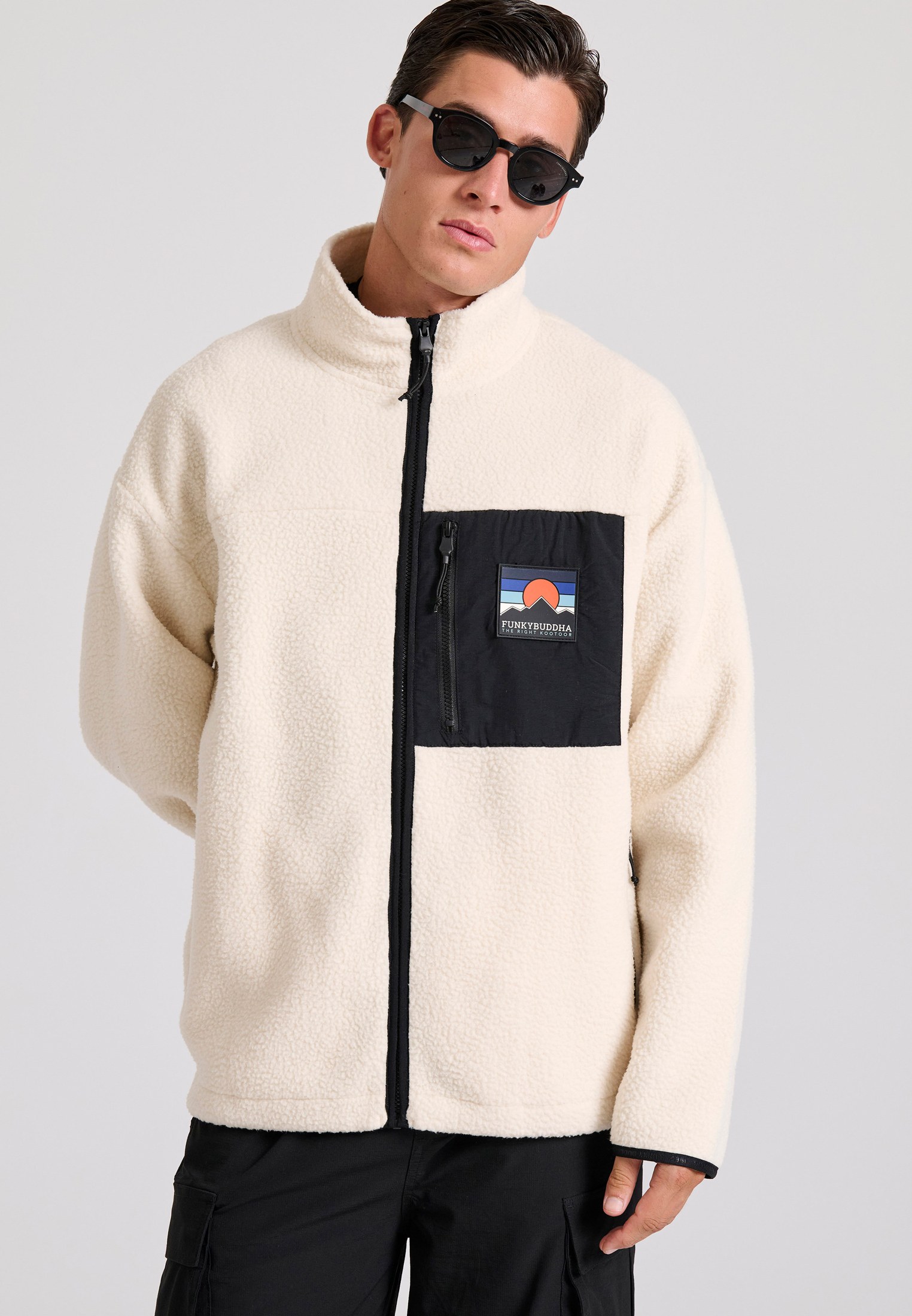 Oversized fleece ζακέτα φούτερ με τσέπη στο στήθος