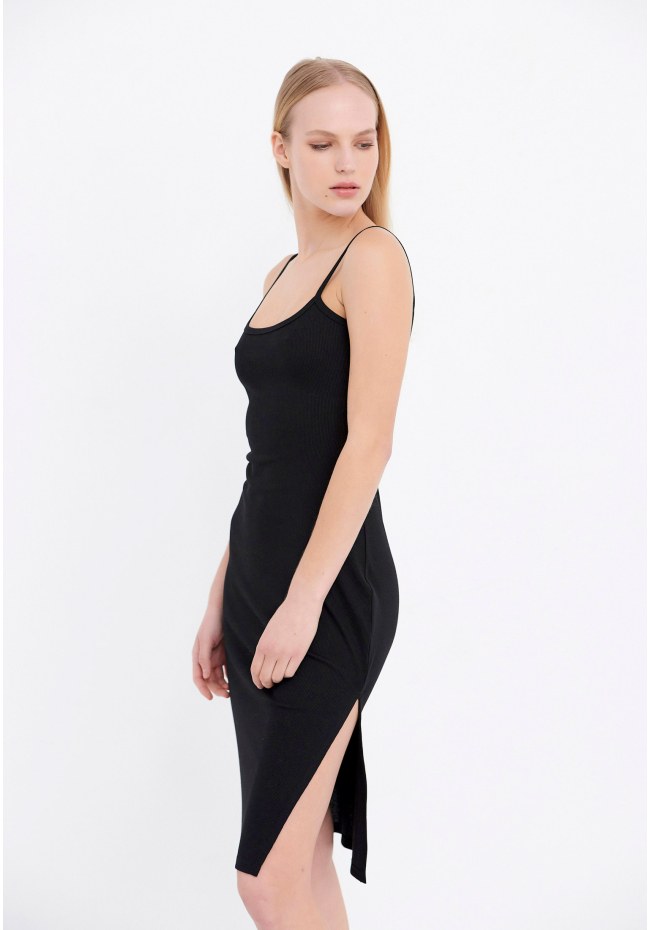 Rib dress with side slit