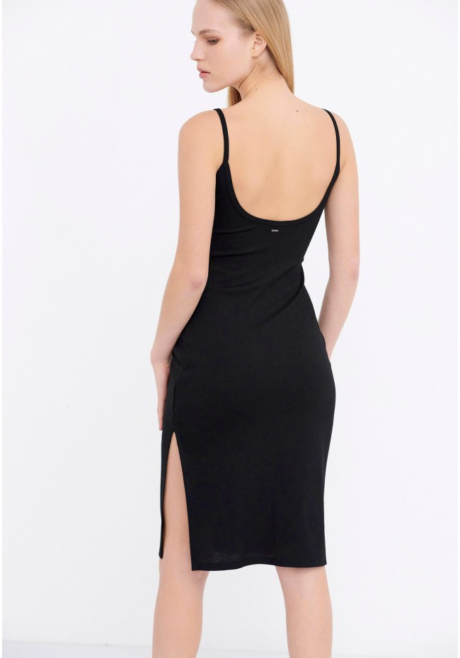Rib dress with side slit
