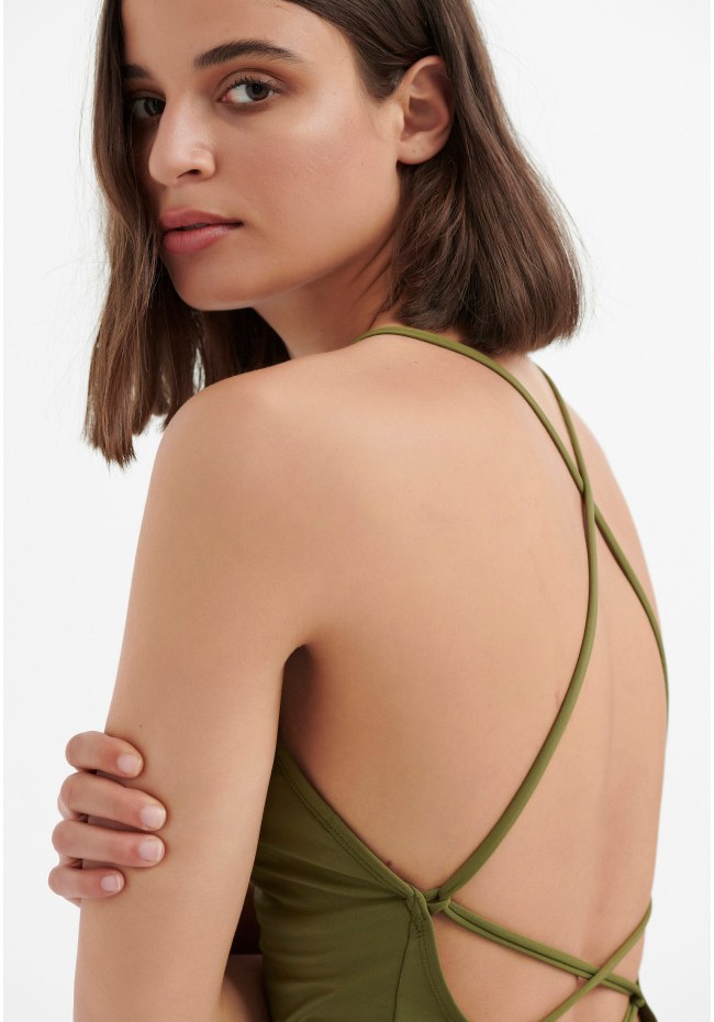 Flounced halter neck swimsuit