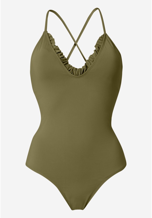 Flounced halter neck swimsuit
