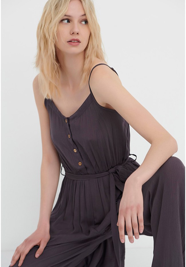 Viscose jumpsuit with front tie