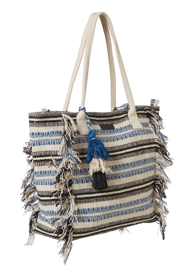 Boho striped beach tote bag with fringes