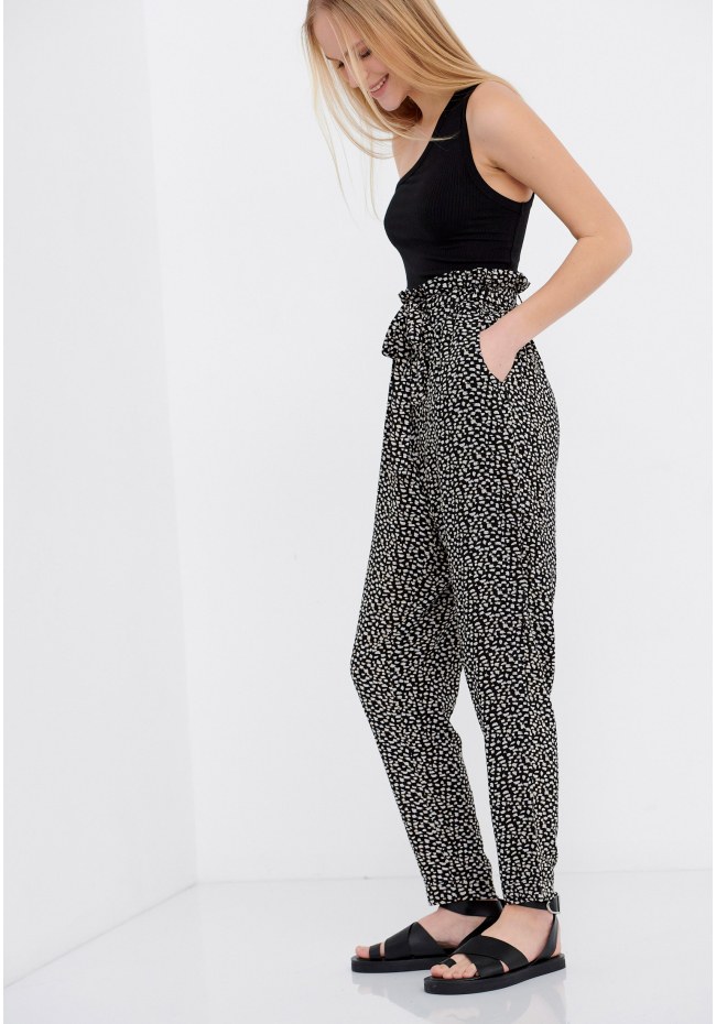 Εμπριμέ παντελόνι με μπροστινό δέσιμο