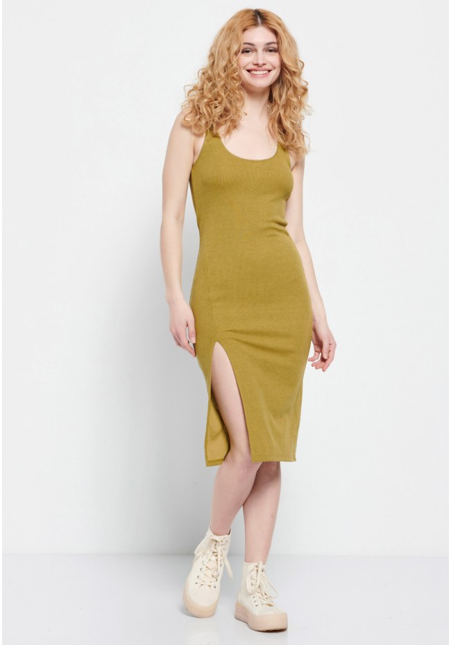 Rib dress with side slit