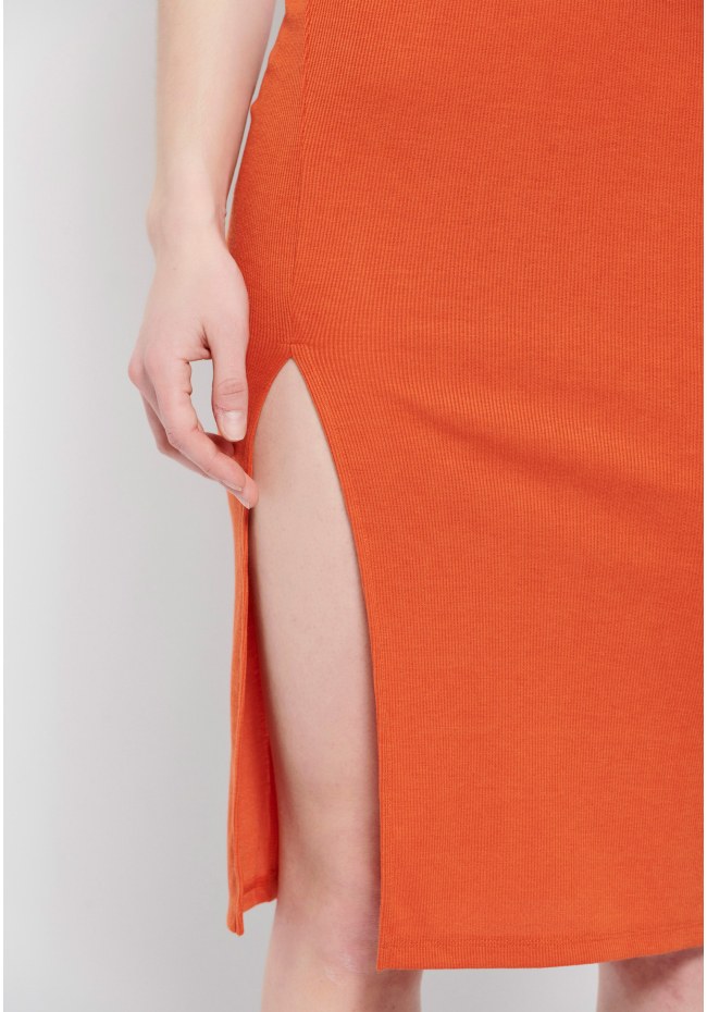Rib dress with side slit