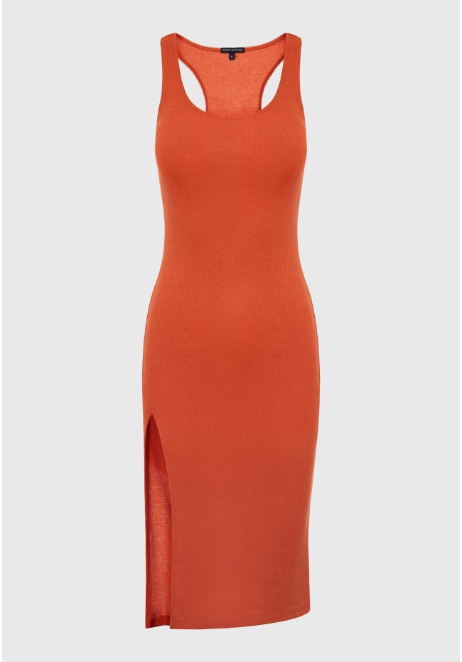 Rib dress with side slit