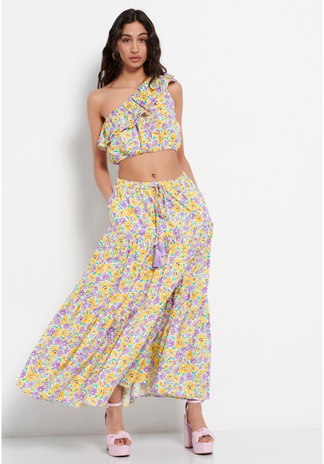Maxi φούστα με floral all over τύπωμα