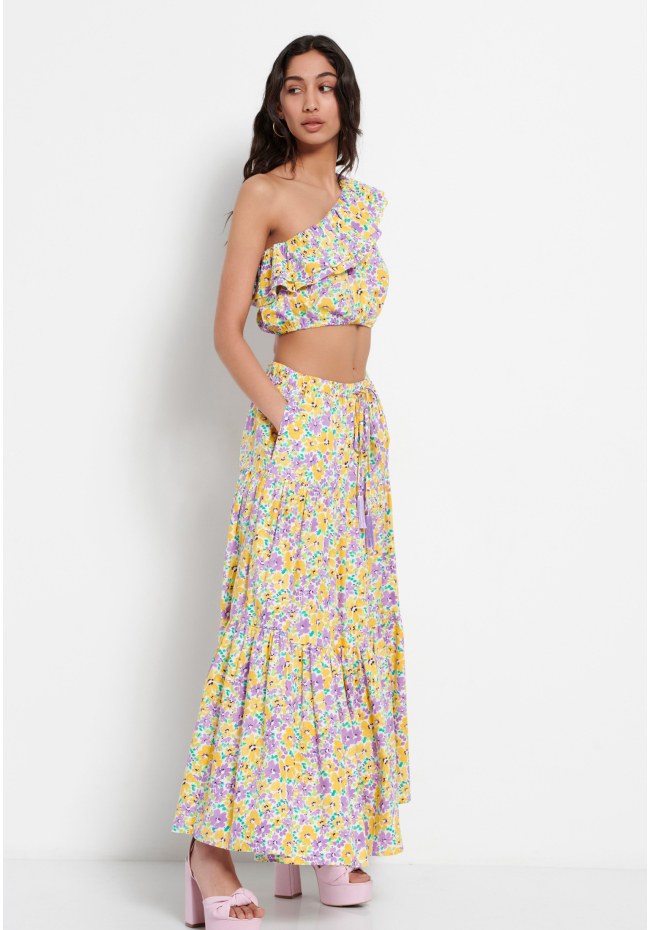 Maxi φούστα με floral all over τύπωμα
