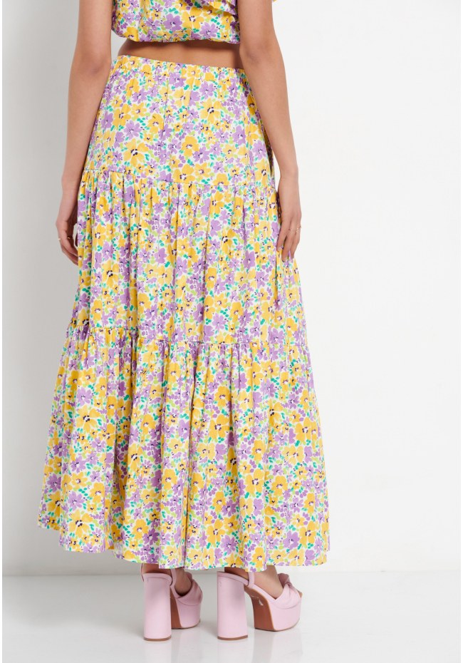 Maxi φούστα με floral all over τύπωμα