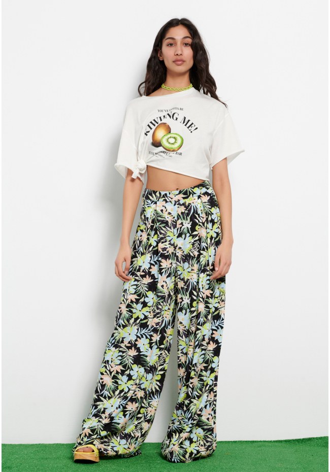 Εμπριμέ wide leg παντελόνα από βισκόζη