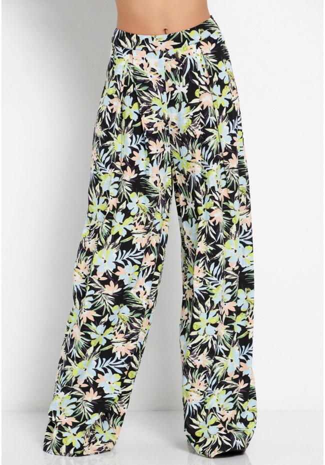 Εμπριμέ wide leg παντελόνα από βισκόζη