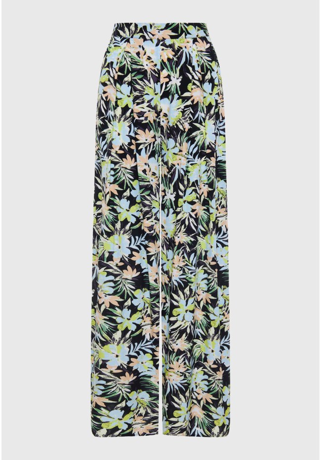 Εμπριμέ wide leg παντελόνα από βισκόζη