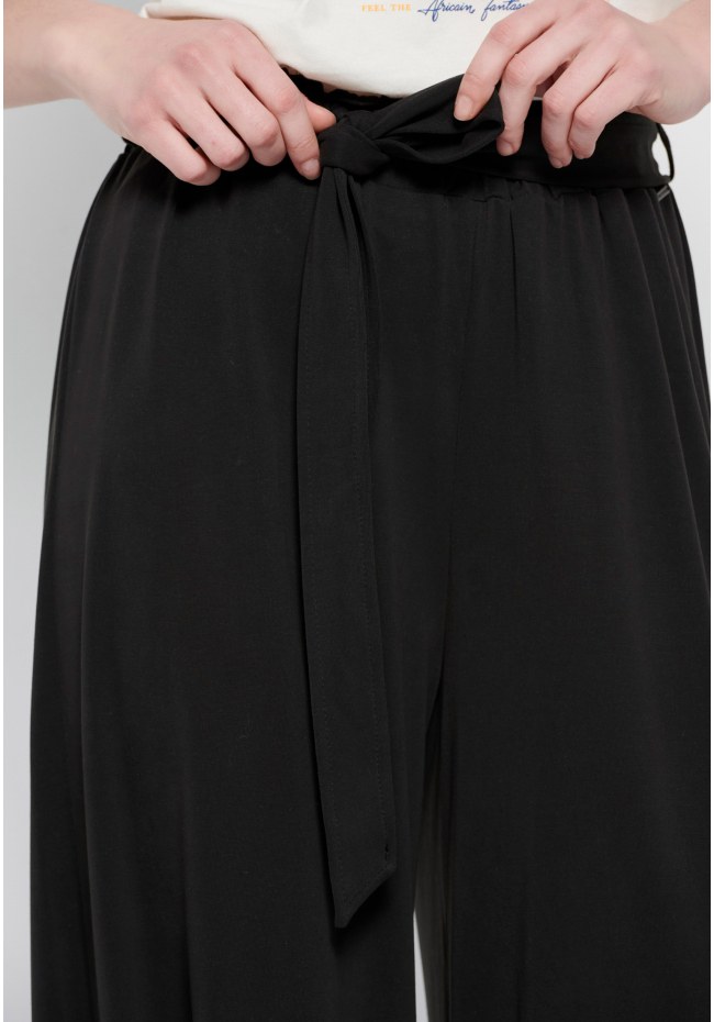 Wide leg cropped παντελόνι με ελαστική μέση