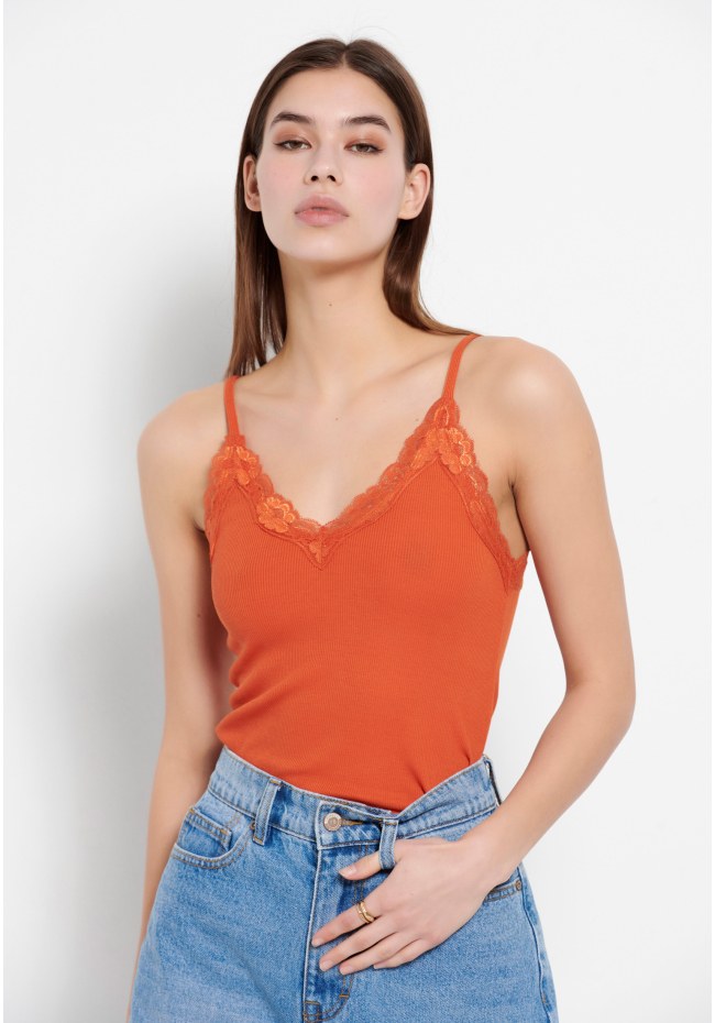 Spaghetti strap top in rib fabric