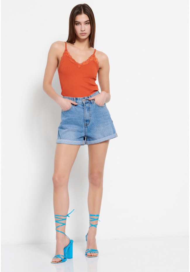 Spaghetti strap top in rib fabric