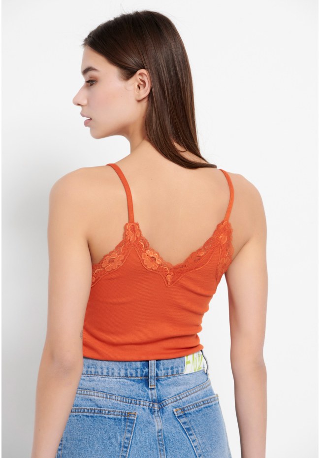 Spaghetti strap top in rib fabric