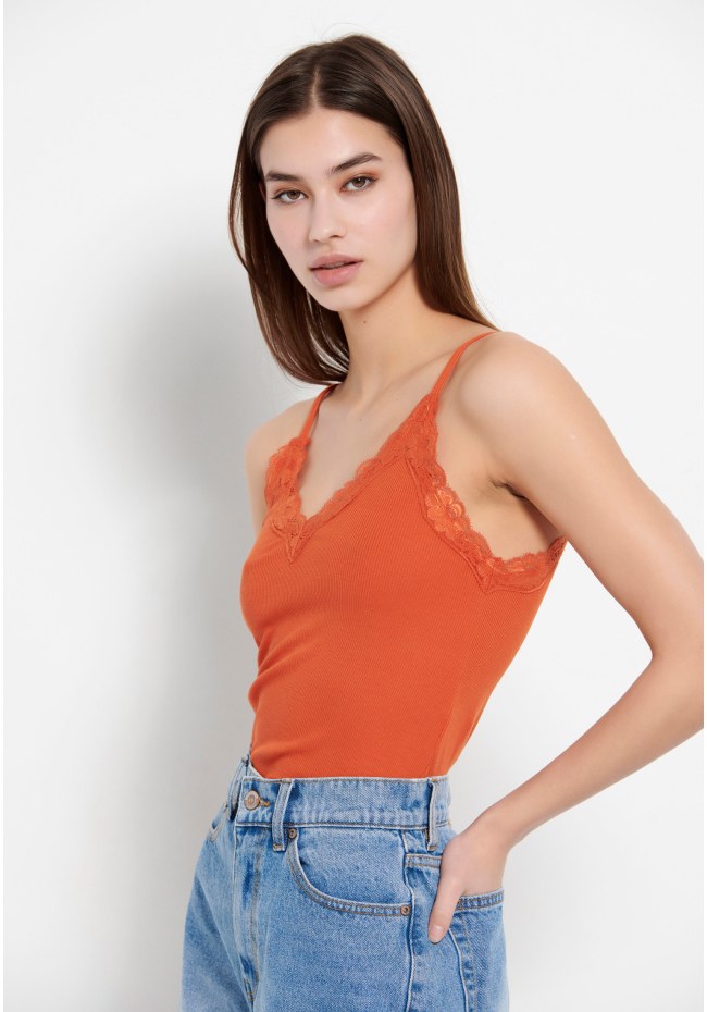 Spaghetti strap top in rib fabric