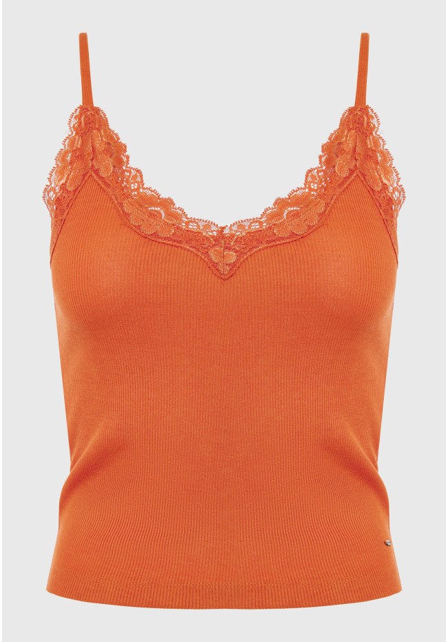 Spaghetti strap top in rib fabric