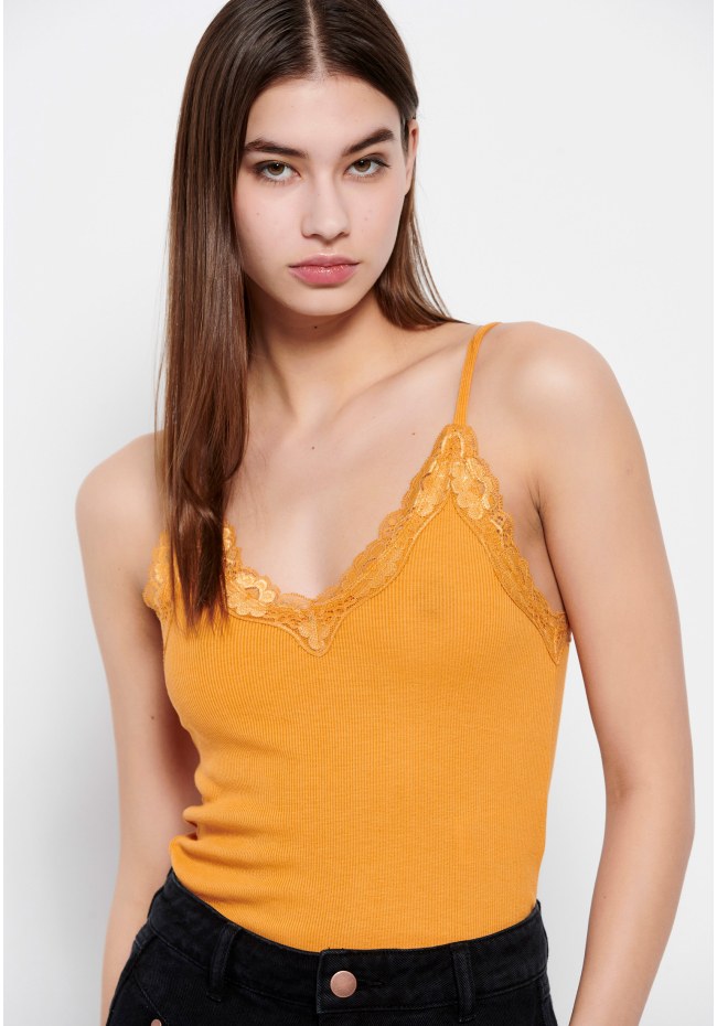 Spaghetti strap top in rib fabric