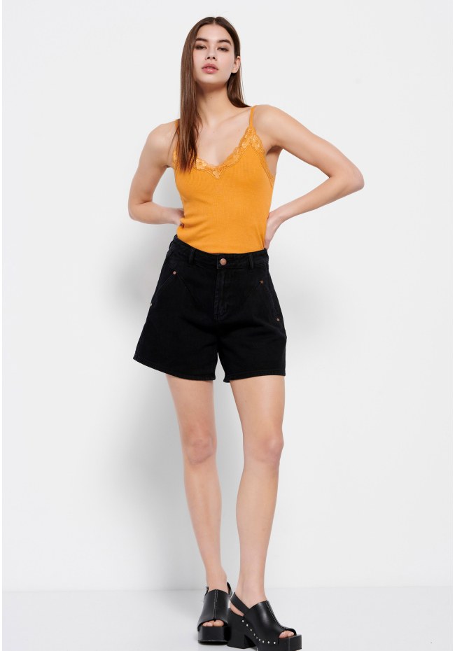 Spaghetti strap top in rib fabric