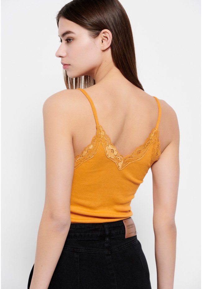 Spaghetti strap top in rib fabric