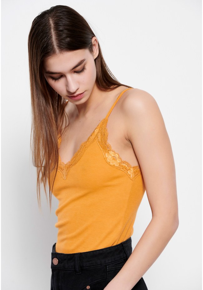 Spaghetti strap top in rib fabric