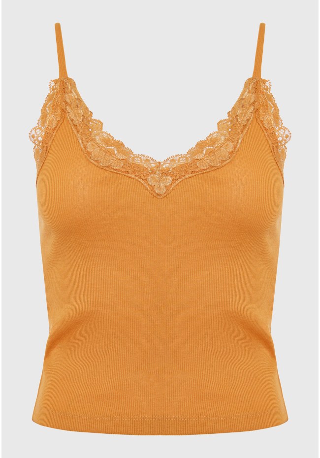 Spaghetti strap top in rib fabric