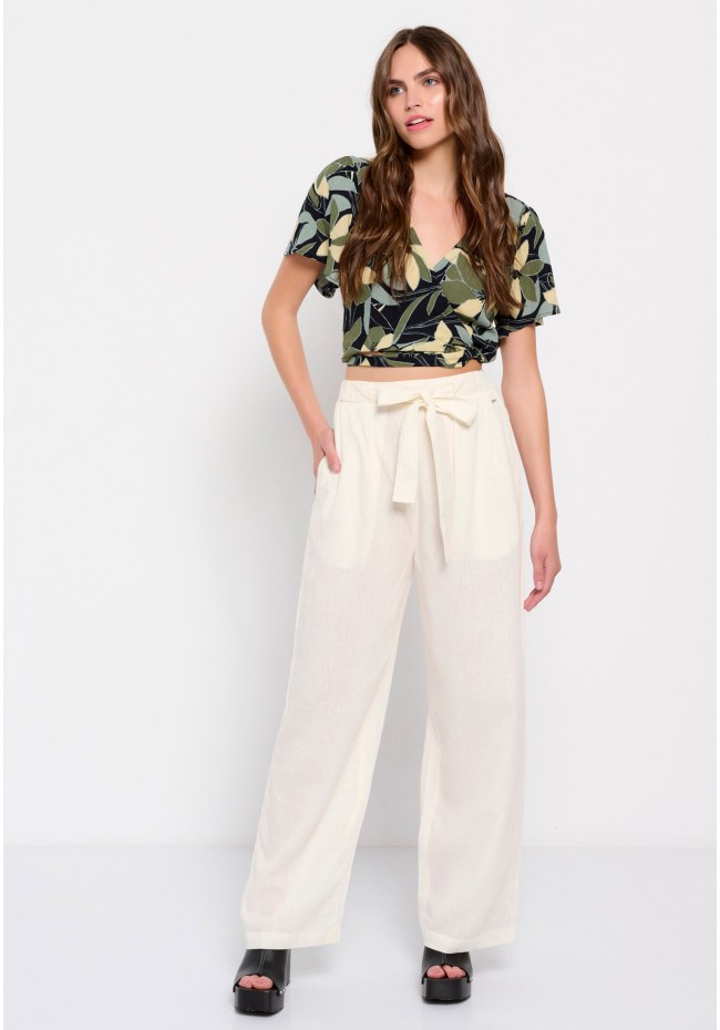 Linen blend wide leg pants