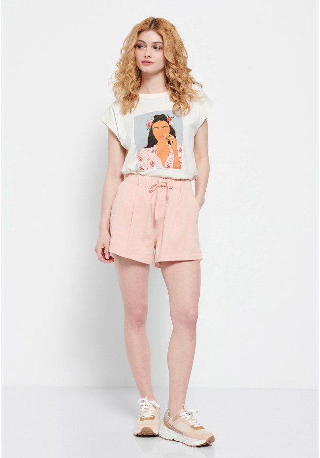 Lyocell blend shorts with waist drawstring