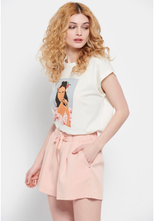 Lyocell blend shorts with waist drawstring