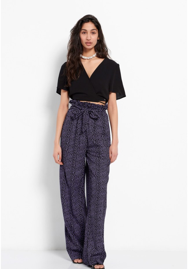 Wide leg εμπριμέ παντελόνα με ελαστική μέση