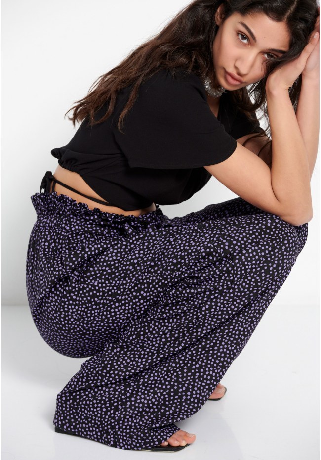 Wide leg εμπριμέ παντελόνα με ελαστική μέση