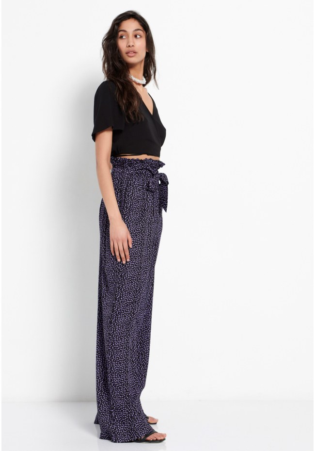 Wide leg εμπριμέ παντελόνα με ελαστική μέση