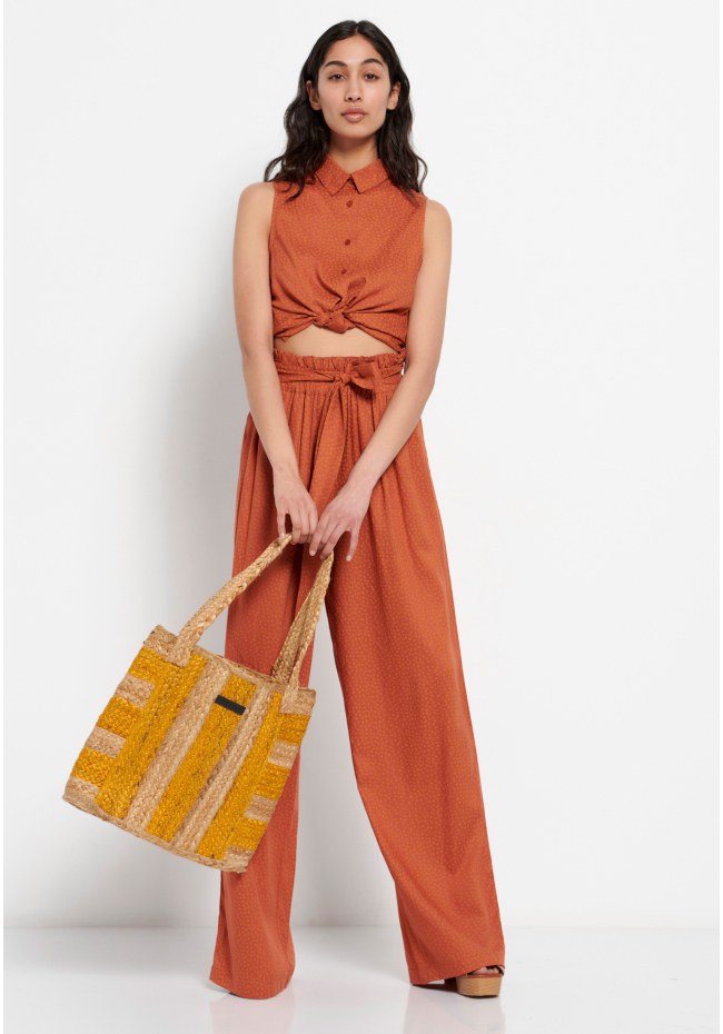 Wide leg εμπριμέ παντελόνα με ελαστική μέση