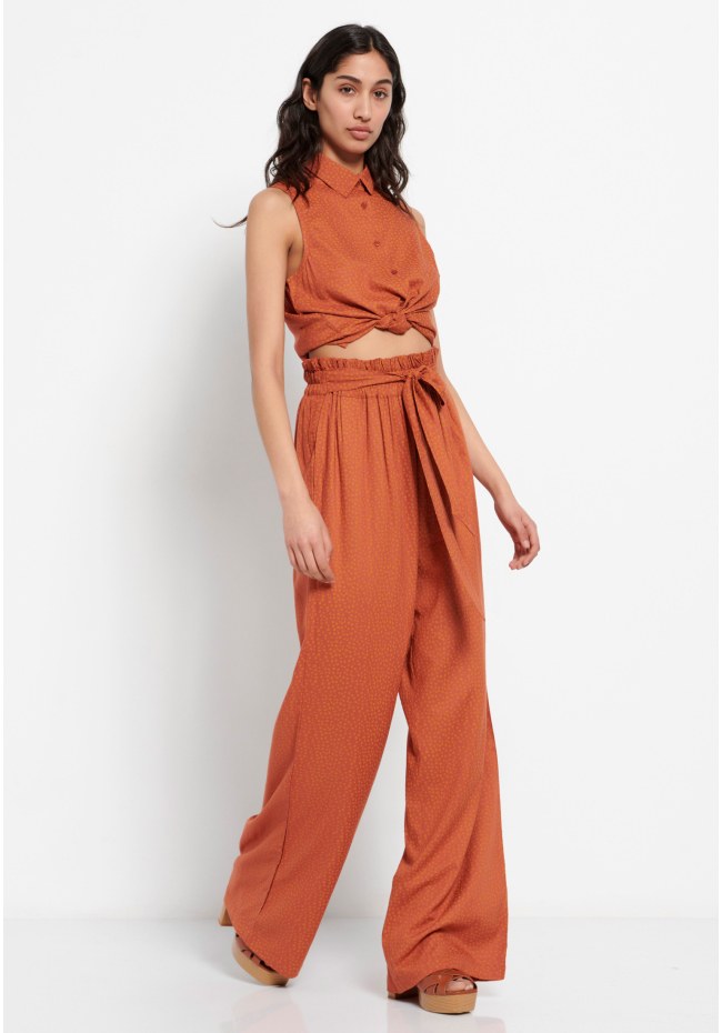 Wide leg εμπριμέ παντελόνα με ελαστική μέση