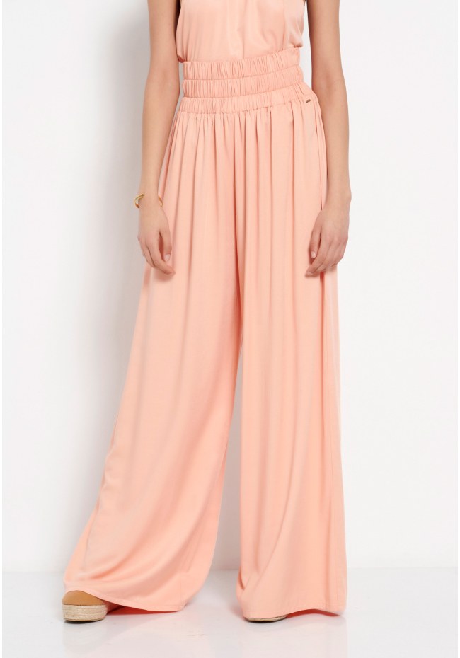 Wide leg fit παντελόνα από βισκόζη με ελαστική μέση