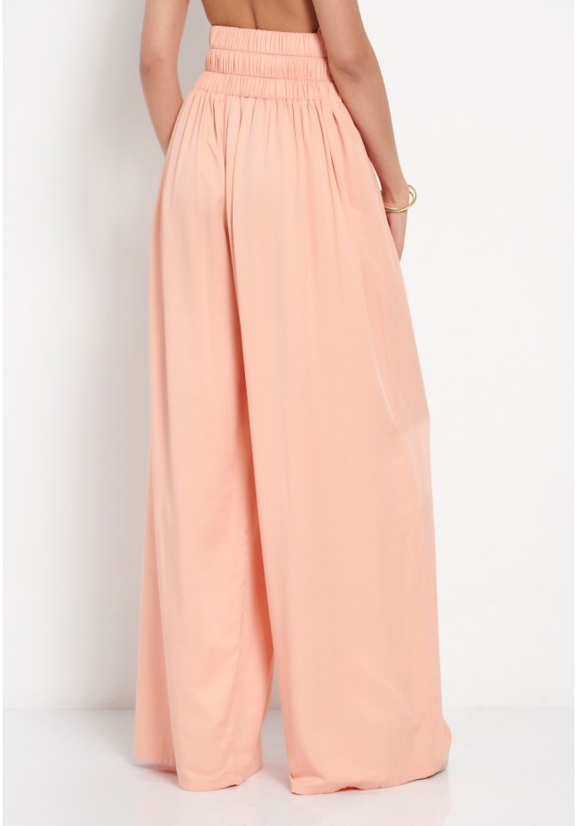 Wide leg fit παντελόνα από βισκόζη με ελαστική μέση