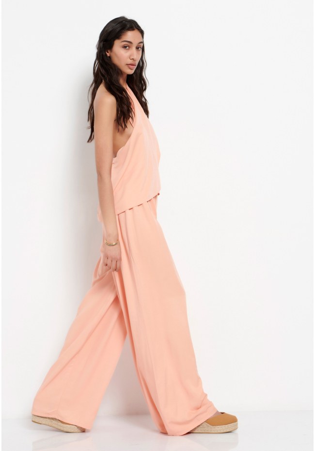 Wide leg fit παντελόνα από βισκόζη με ελαστική μέση