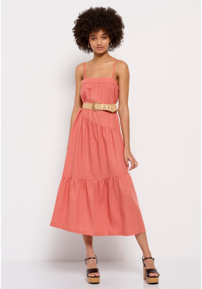 Linen blend midi dress