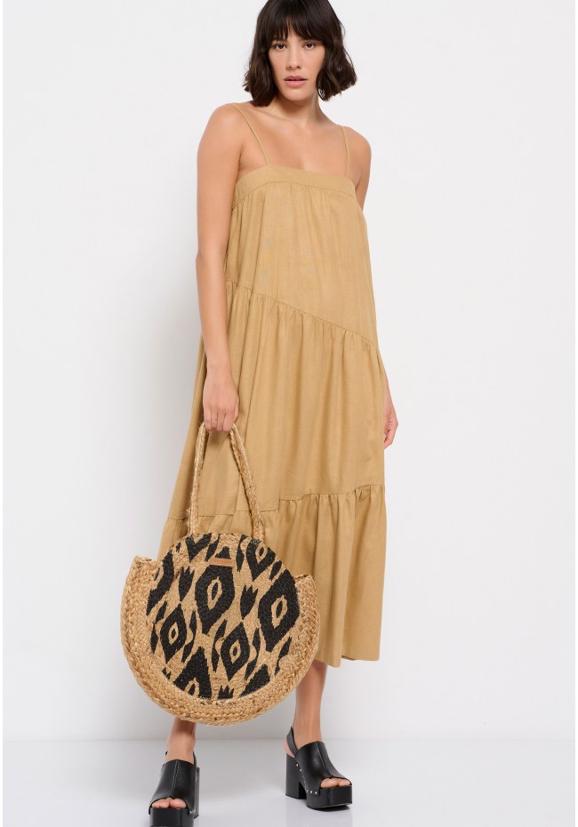 Linen blend μίντι φόρεμα