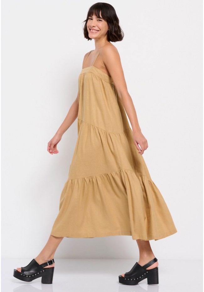 Linen blend μίντι φόρεμα
