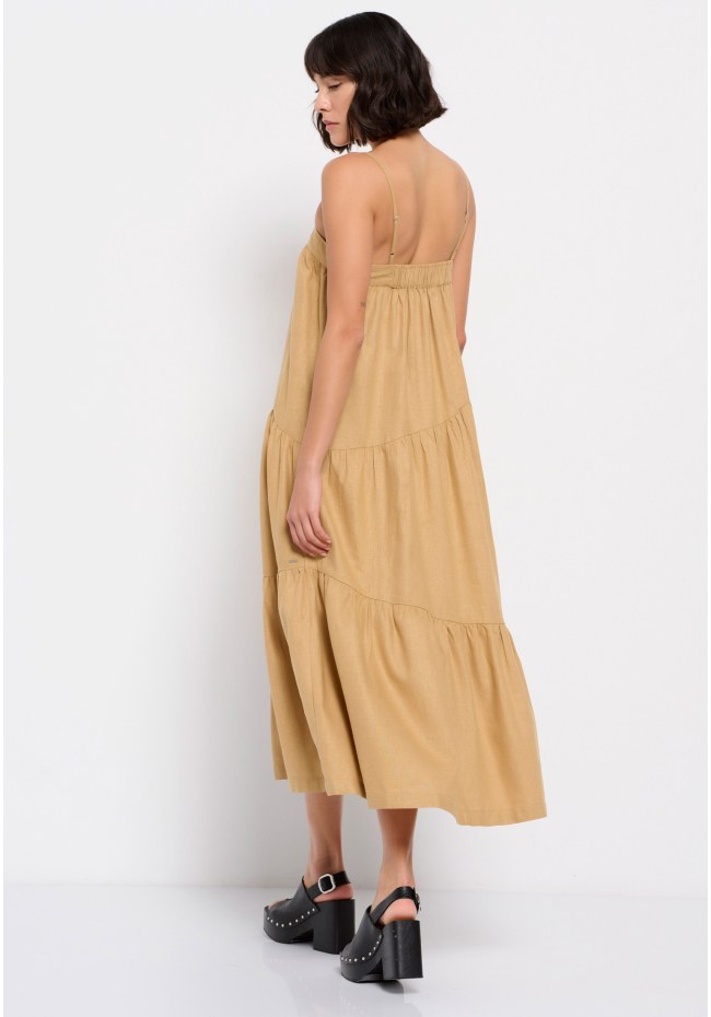 Linen blend μίντι φόρεμα
