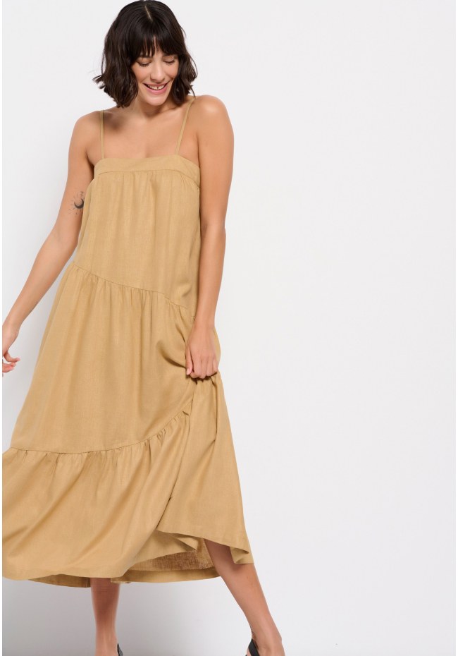 Linen blend μίντι φόρεμα