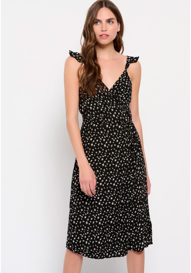 All over printed wrap midi dress